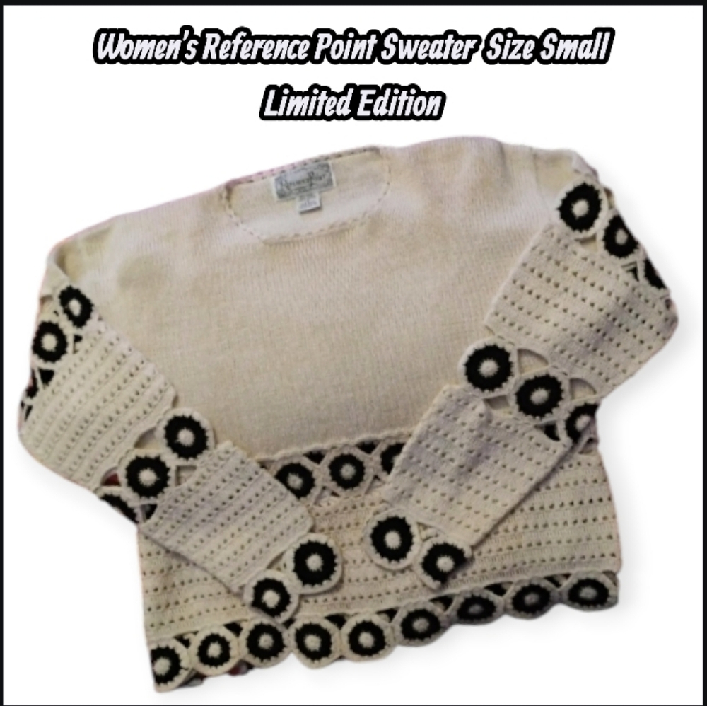 Reference Point Cream and Black Crochet Sweater